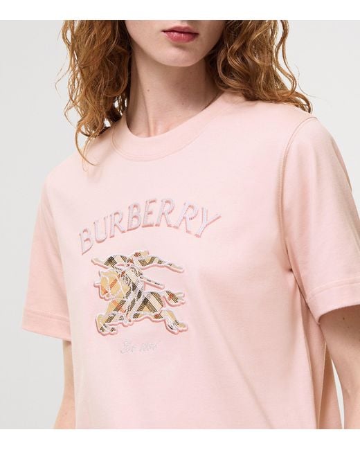 Burberry Pink Cotton Check Ekd T-Shirt