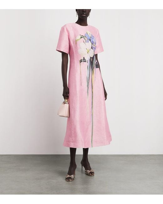 LEO LIN Pink Floral Caroline Midi Dress