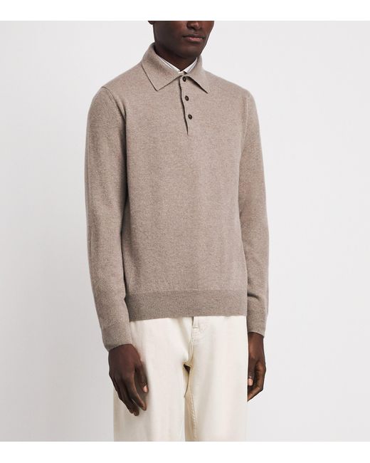 FIORONI CASHMERE Gray Cashmere Long-Sleeve Polo Shirt for men