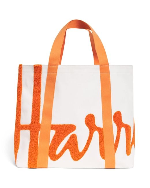 Harrods Orange Large Cotton Logo Tote Bag