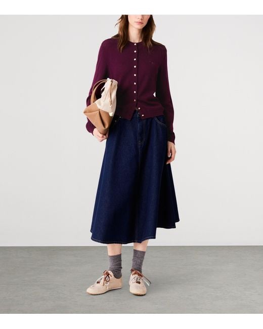 Maje Purple Wool Embroidered-Logo Cardigan