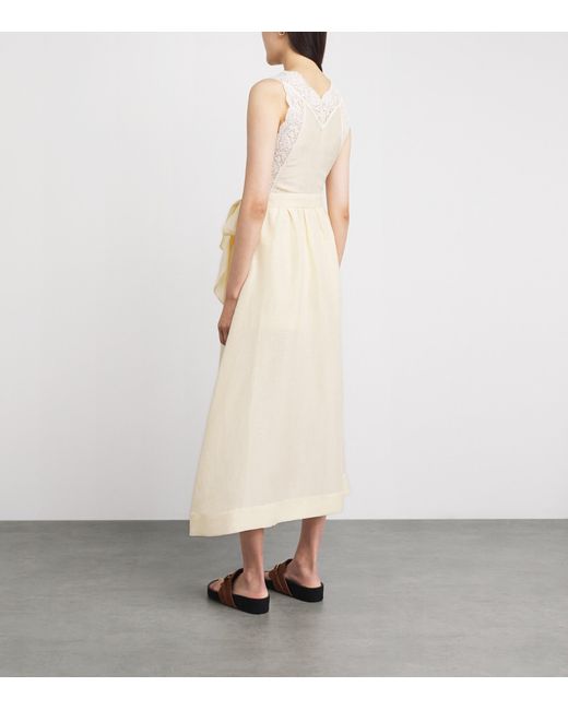 Sandro White Linen-Blend Lace-Trim Midi Dress