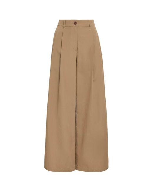 Lafayette 148 New York Natural Cotton Plated Wide-Leg Trousers