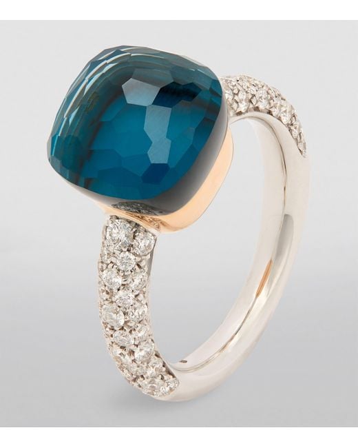 Pomellato Blue Mixed, Diamond, London Topaz And Nudo Ring