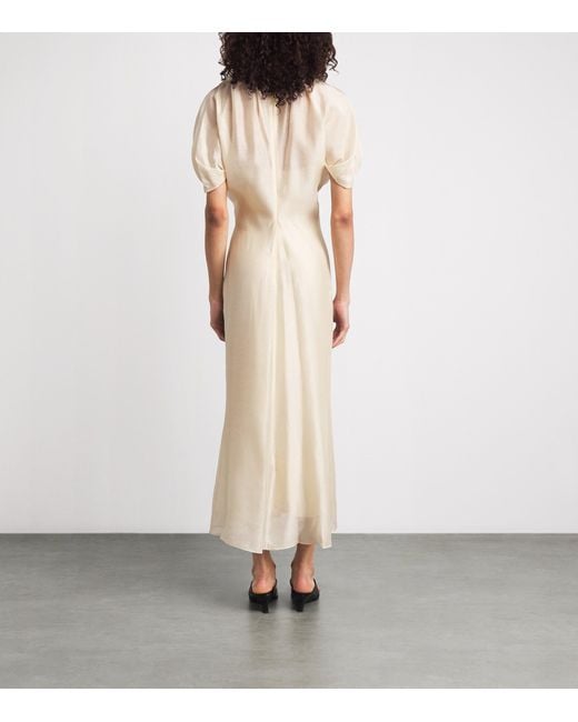 Khaite Natural Puff-Sleeve Ria Midi Dress