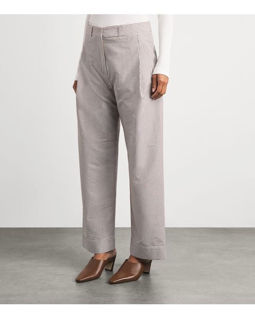 ME+EM Gray Seersucker Stripe Wide-Leg Trousers