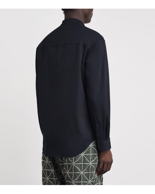 Emporio Armani Blue Stretch-Jersey Mandarin-Collar Shirt for men