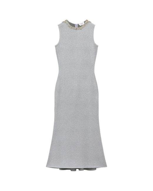 McQueen Gray Embroidered Chainmail Midi Dress