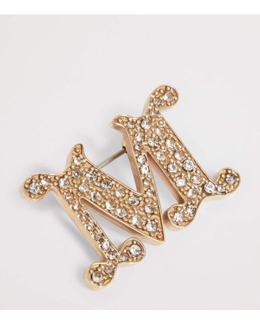 Max Mara Natural Embellished Monogram Brooch