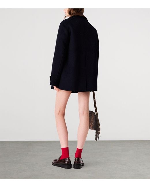 Maje Blue Wool-Blend Collared Jacket