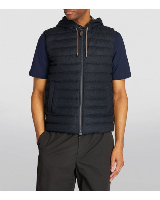 Herno Blue Silk-cashmere Down Padded Gilet for men