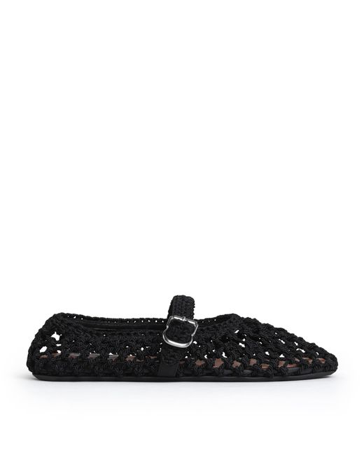 Alaïa Black Satin Crochet Ballet Flats