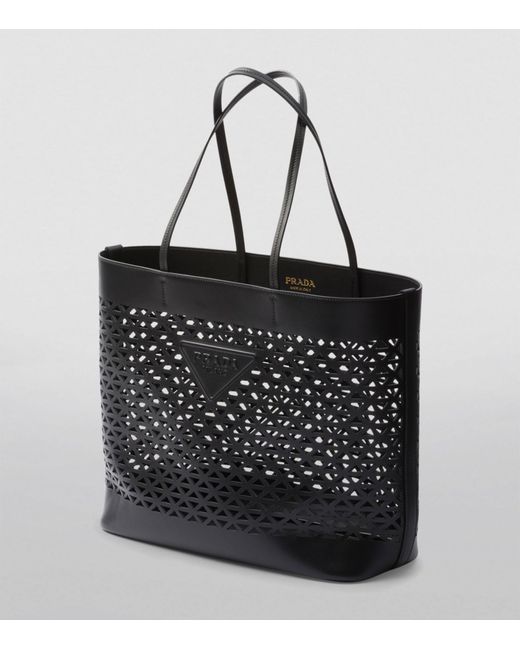 Prada Black Large Perforated-leather Tote Bag