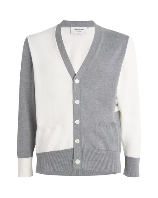 Thom Browne Gray Cotton Colour-Block Cardigan for men