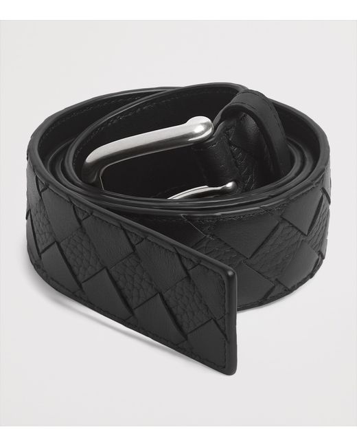 Bottega Veneta Black Grained Leather Intrecciato Belt for men