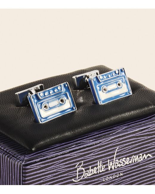 Babette Wasserman Blue Rhodium-Plated Cassette Tape Cufflinks for men