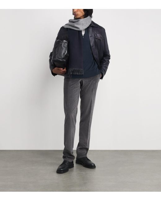 Corneliani Blue Virgin Wool Quarter-Zip Polo Sweater for men