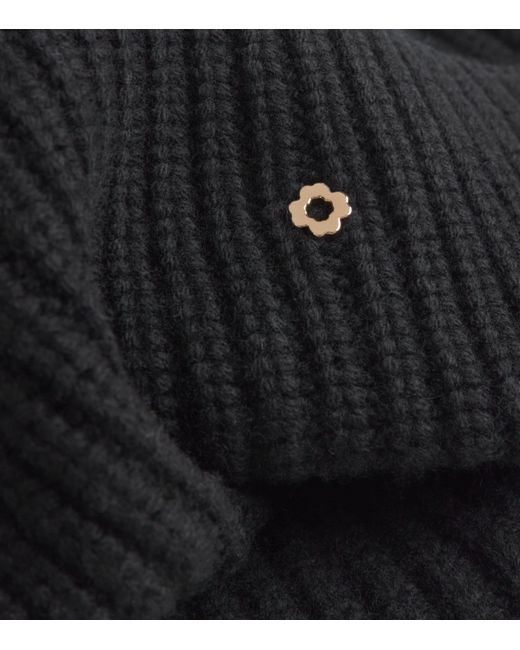 Maje Black Wool-Cashmere Clover Beanie