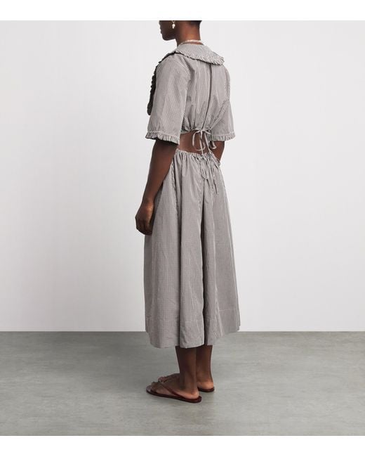 Ganni Gray Cotton Gingham Midi Dress