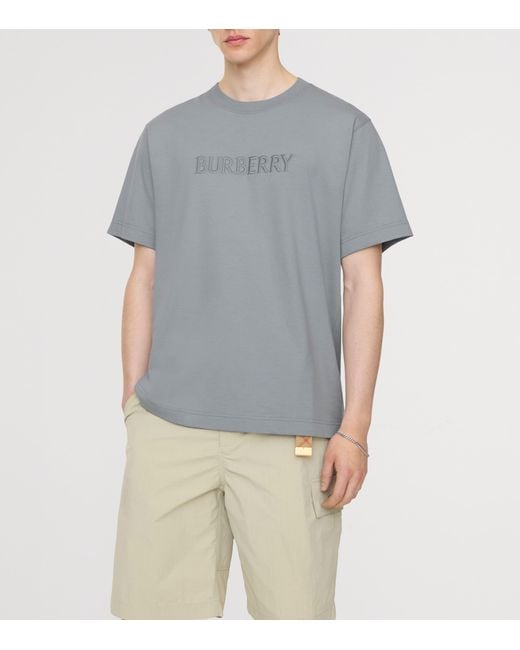 Burberry Gray Cotton Logo T-Shirt for men
