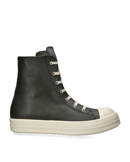 Rick Owens Green Leather High-top Sneakers for men
