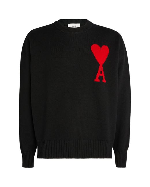 AMI Black Virgin Wool Ami De Coeur Sweater for men