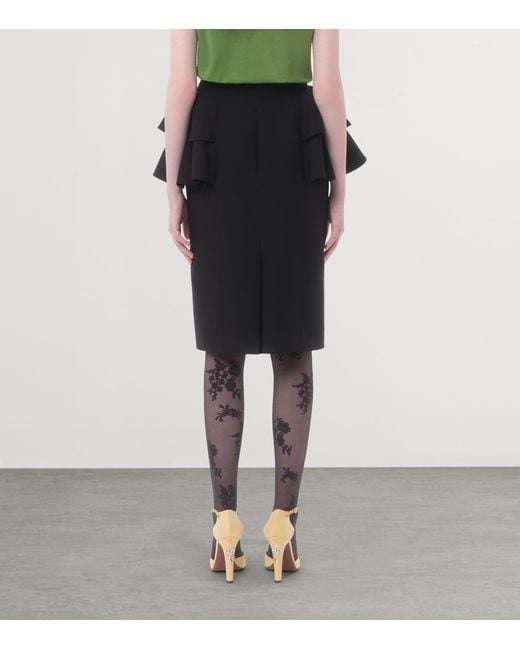 Valentino Black Wool-Silk Ruffled Midi Skirt