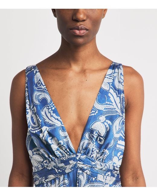 Sandro Blue Floral V-Neck Maxi Dress