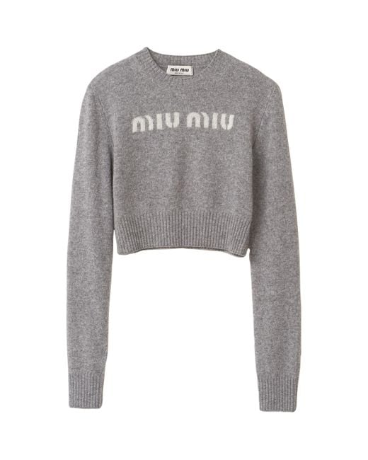 Miu Miu Gray Cashmere Logo Sweater