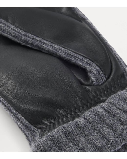Boss Black Leather Wool-Trim Gloves for men