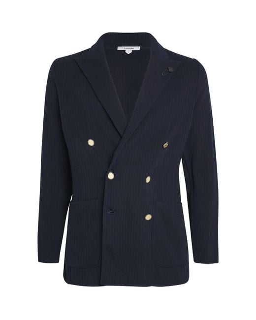 Lardini Blue Cotton Double-Breasted Blazer for men