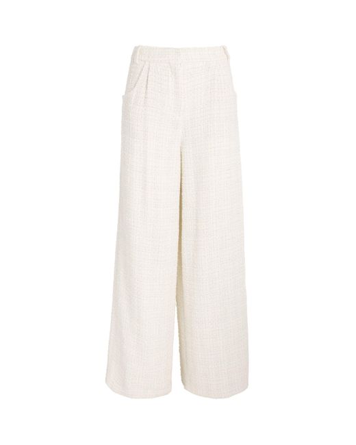 Maje White Tweed Wide-Leg Trousers
