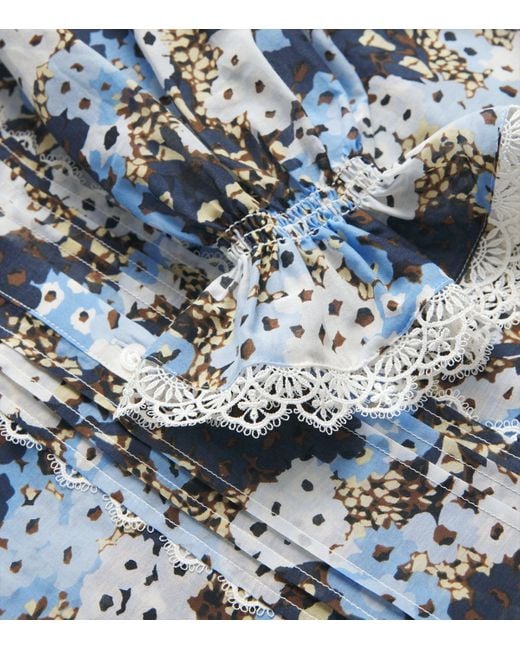 ME+EM Blue Cotton-Silk Meadow Print Blouse