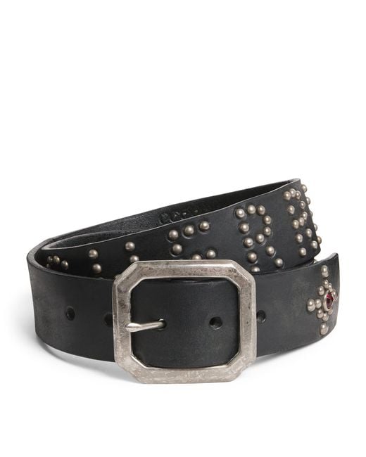 CHERRY LA Black Leather Studded Santa Fe Belt for men