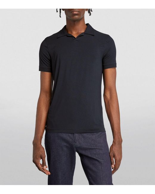 Giorgio Armani Black Spread-collar Polo Shirt for men