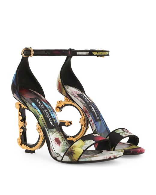 Dolce & Gabbana Metallic Floral Dg Heeled Sandals