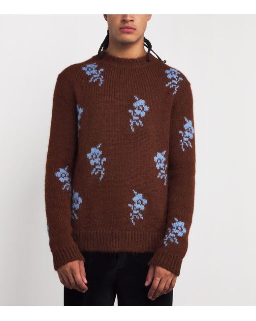 Jil Sander Brown Alpaca-Blend Intarsia Floral Sweater for men