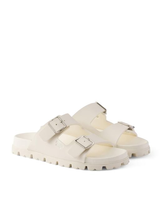 Prada White Rubber Strap Slides