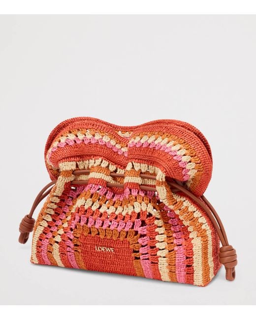 Loewe Red X Paula's Ibiza Medium Raffia Flamenco Clutch Bag