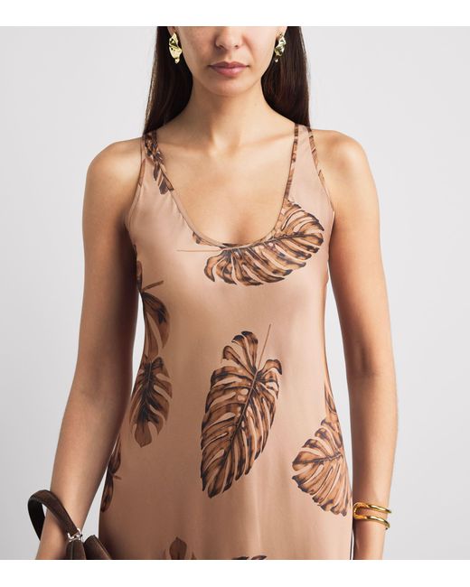 L'Agence Brown Satin Akiya Slip Maxi Dress