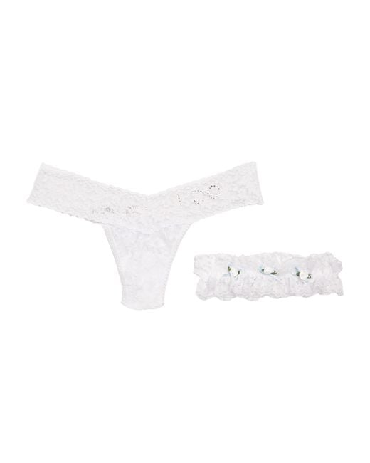 Hanky Panky White I Do Original Rise Thong & Garter Set