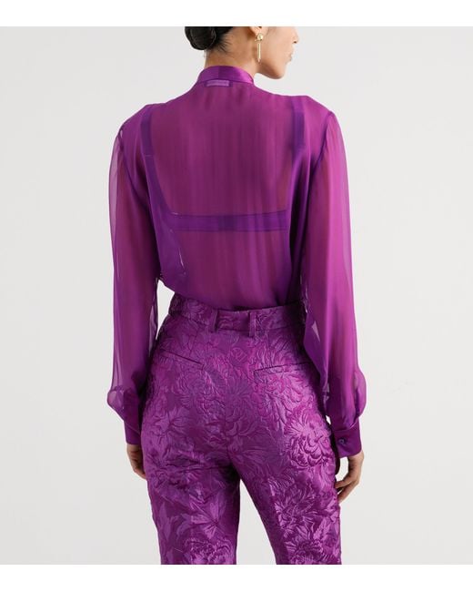 Dolce & Gabbana Purple Silk Pussybow Blouse
