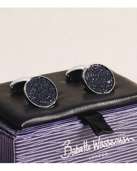 Babette Wasserman Black Crystal-Embellished Moondust Cufflinks for men