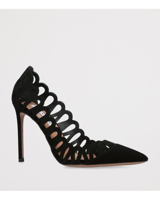 Aquazzura Black Suede Peep Pumps 105