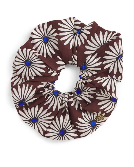 Sandro Brown Silk Floral Print Scrunchie