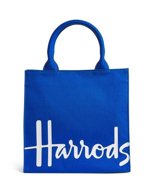 Harrods Blue Small Cotton Logo Tote Bag