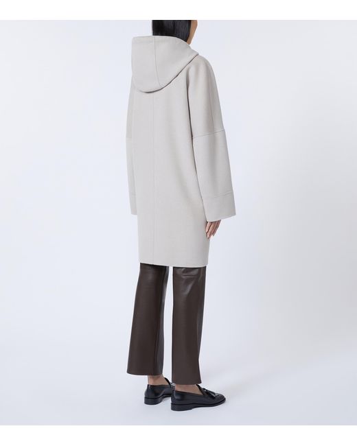 Max Mara Gray Virgin Wool Hooded Coat