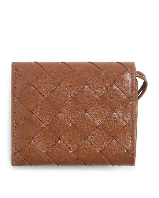 Bottega Veneta Brown Leather Intrecciato Trifold Wallet