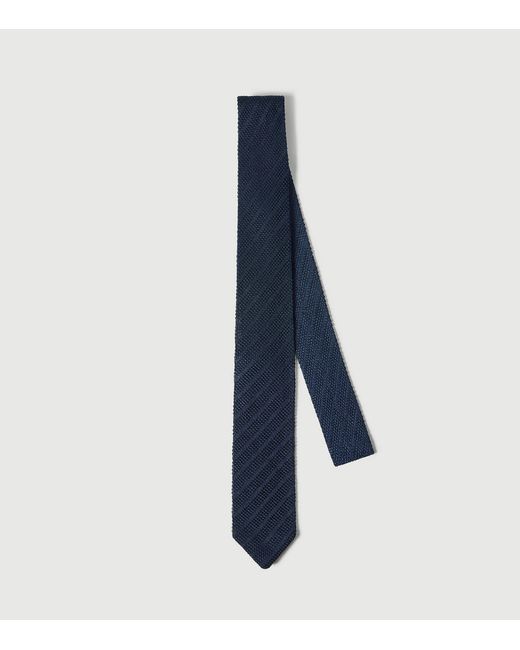 Brunello Cucinelli Blue Silk Knitted Striped Tie for men