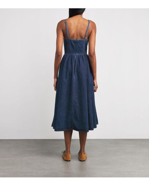 Sandro Blue Denim Corset Midi Dress